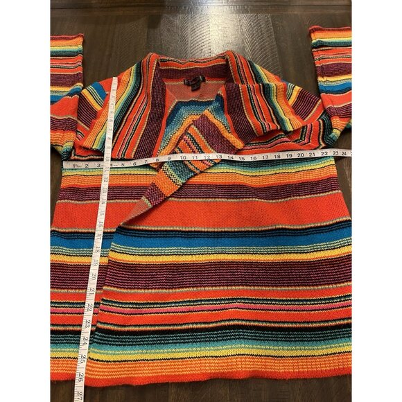 Boho Southwest Serape Stripe Open Front Cardigan Sweater Cozy Knit Size Large - Picture 5 of 9